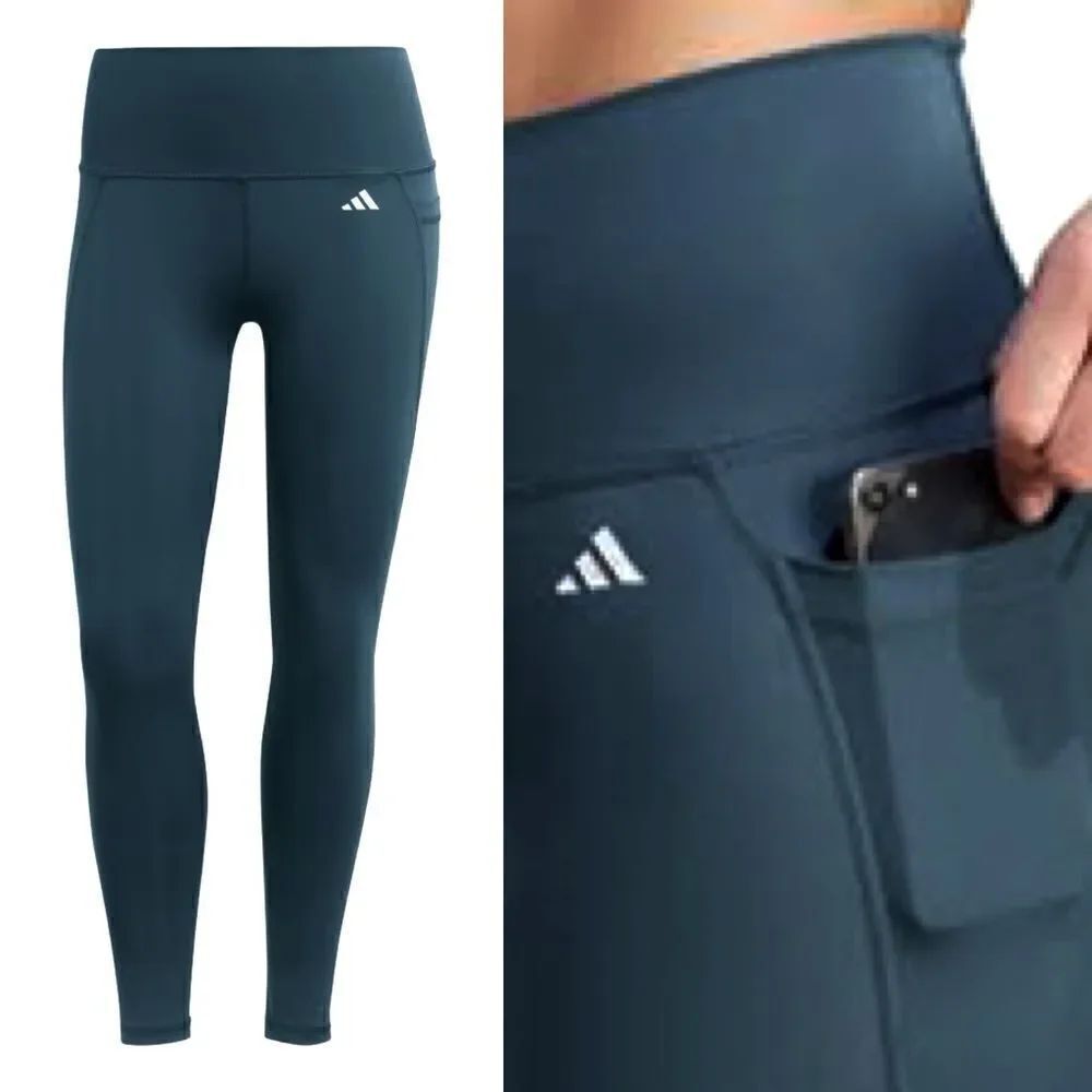 Adidas 7/8 TIGHT FIT HIGH RISE arctic night teal optime stash pocket leggings XS